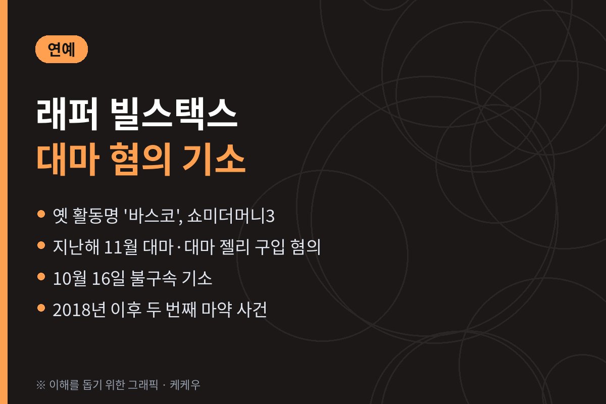 빌스택스 대마 혐의 기소, 8년 만에 또 마약 사건…’바스코’ 누구?